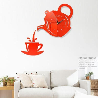 

Living Room Teapot Art Design 3D DIY EVA Hanging Wall Clock Mirror Decoration