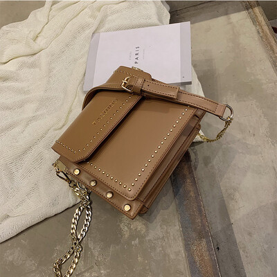 

High-end bag handbags new 2019 fashion hit color rivet versatile chain shoulder slung small square bag