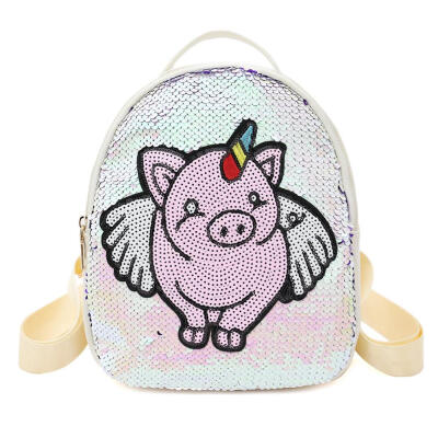 

Sequins Pig Decor Travel Backpacks Women School Bags Leather Small Knapsack