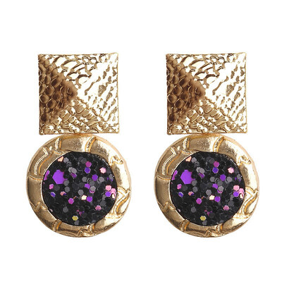 

EK841 Temperament Round Sequin Pendant Earrings for Women Retro Geometric Metal Square Dangle Earring Punk Party oorbellen