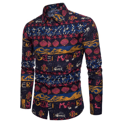 

Tailored Men Casual Printing Vintage Slim Long Sleeve Dress Shirt Blouse Tops