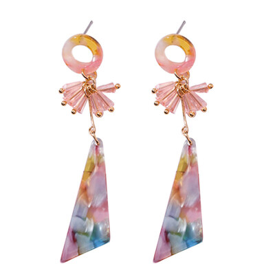 

Party Fashion Circle Triangle Faux Crystal Beads Women Long Dangle Stud Earrings