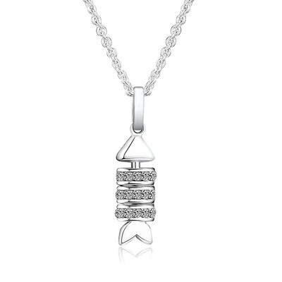 

CKK 925 Silver Jewelry Sparkling Fish Bone Neckalce Clear CZ CKN010 16519