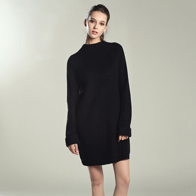 

PREISEI New Autumn Winter Women Casual Elegant Simple Loose Solid O-Neck Long Sleeve Sweater Dress Vestido Mujer