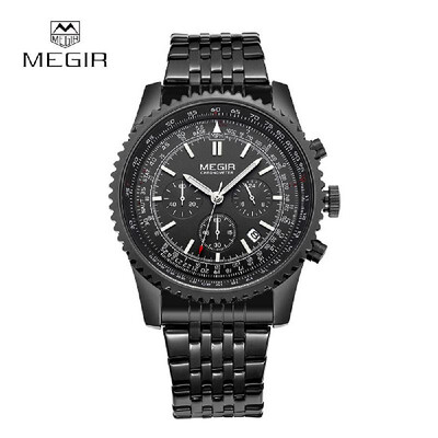 

MEGIR Fashion Business Watch Men Calendar Stainless Steel Wristwatch for Man Quartz Watches