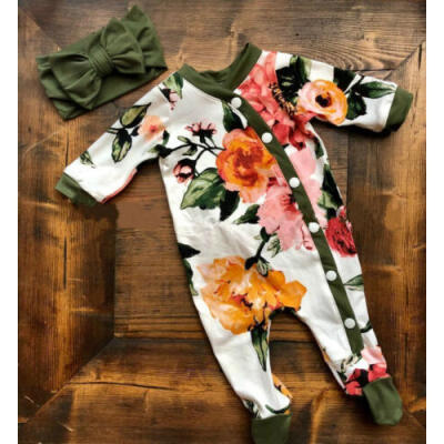 

Newborn Baby Girl 2PCS Autumn Clothes Set Flower Romper Bodysuit Jumpsuit Outfit