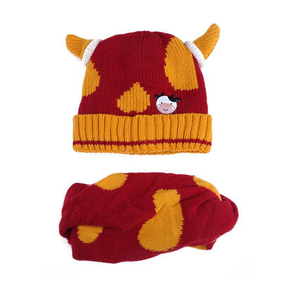 

2pcs Baby Hat Scarf Set Winter Thick Woolen Hat Knitted Cute Horns Warm Cap