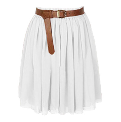 

Roseonmyhand Women Mini Skirt Girl Chiffon Short Dress Pleated Retro Elastic Waist Skirt