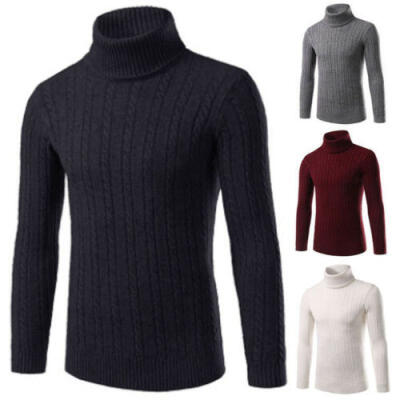 

UK Mens Winter Slim Warm Long Sleeve Pullover Hemp Knit Sweater Turtleneck Coat