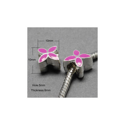 

Alloy Enamel European Beads Large Hole Beads Flower Silver DeepPink 10x10x8mm Hole 5mm