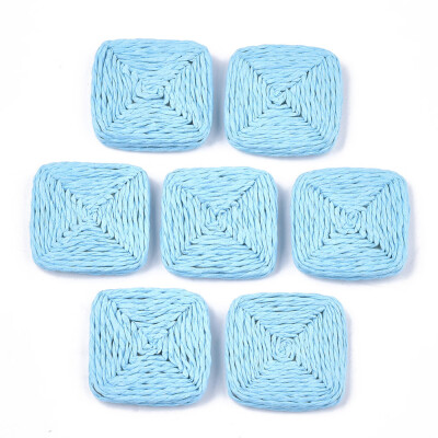 

Handmade Woven Beads Paper Imitation Raffia Covered with Wood No HoleUndrilled Square Cyan 3234x3234x45mm