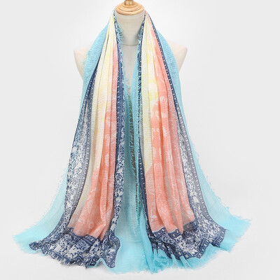 

New retro art national wind cotton&linen scarf female foreign trade color printing scarves shawl wholesale