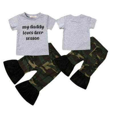 

US Summer Toddler Kids Baby Girl T-shirt Top Flare Camo Pant Outfits Set Clothes