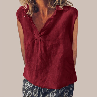 

Starmoon Women Fashion Loose Sleeveless Linen Daily Solid Daily Casual Shirt Blouse Tops