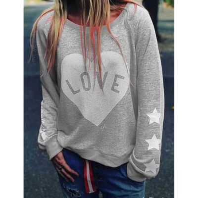 

Womens Long Sleeve Pullover Hoodie Casual Hearted T-Shirt Sweatshirt Tops Blouse