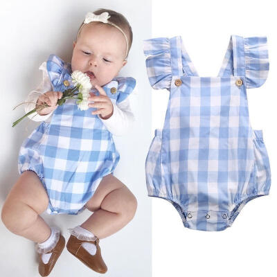 

Cotton Newborn Infant Baby Girls Bodysuit Romper Jumpsuit Checked Clothes Outfits 0-18M