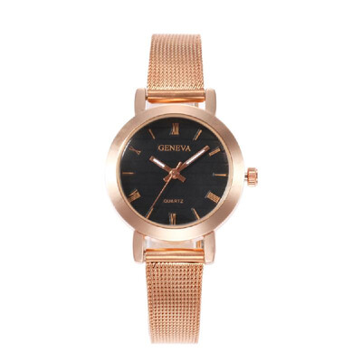 

Simple Roman Numeral Time Quartz Watch Women Fashion Alloy Mesh Band Wrist Watch