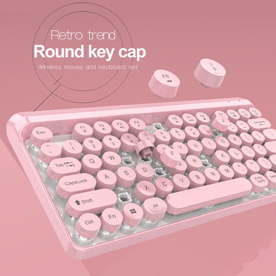 

HXSJ K67 Wireless Keyboard Mouse Set 24G Wireless Retro Round Suspension Keycap Keyboard Mouse Set USB Interface Wireless Keyboar