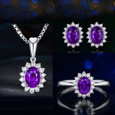 

4pcsset Luxury Sapphire Princess Crown Necklace Set
