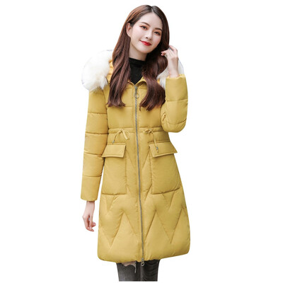 

Toponeto Women Fashion Outerwear Long Cotton-padded Jacket Pocket Drawstring Hooded Coats