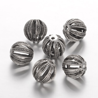 

Hollow Round Tibetan Style Alloy European Beads Large Hole Beads Antique Silver 19mm Hole 4mm