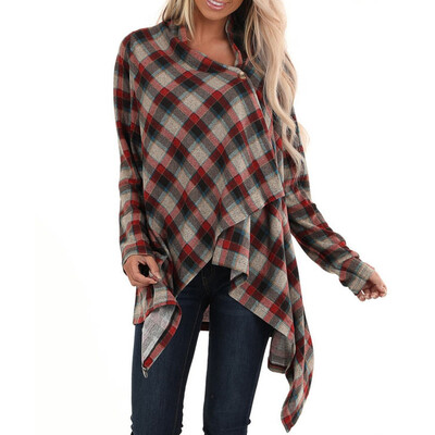 

Toponeto Women Fashion Casual O Neck Long Sleeve Plaid Button Cardigans Sweaters Jacket