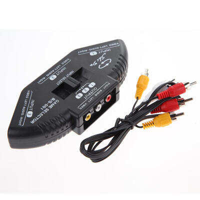 

3-Way Audio Video AV RCA Black Switch Selector Box Splitter with3RCA Cable