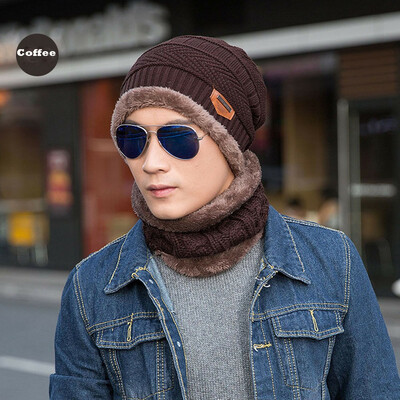 

2Pcs Men Knitted Woolly Thermal Beanie Outdoor Fleece Warm Winter Ski Hat Cap