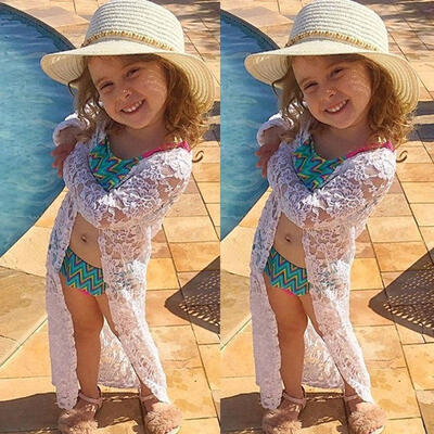 

Floral Kids Baby Girls Lace Sunscreen Beach Dress Rashguard Clothes Bikini Cove Up Outerwear