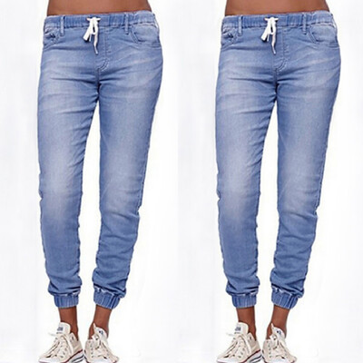 

〖Follure〗Women Autumn Elastic Plus Loose Denim Casual Drawstring Plus Cropped Jeans