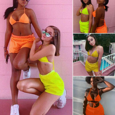 

Women Sexy Reflect Light Sleeveless Vest Crop TopsShort Pants Club Party Suit