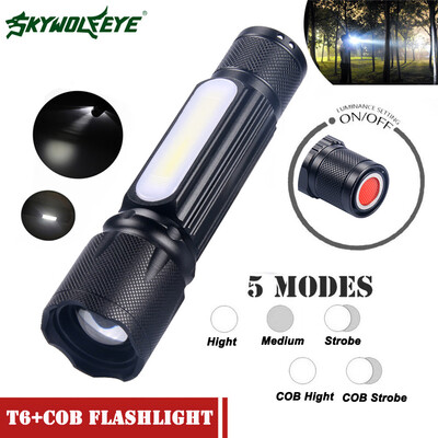 

Saidsome SkyWolfEye Outdoor COB Aluminum Flashlight XML-T6 5Modes Zoomable flashlight lamp