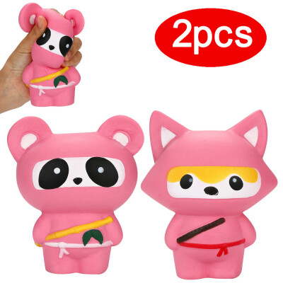 

Gotoamei 2Pcs Jumbo Stress Reliever Ninja Panda&Ninja Fox Scented Slow Rising Squeeze Toy