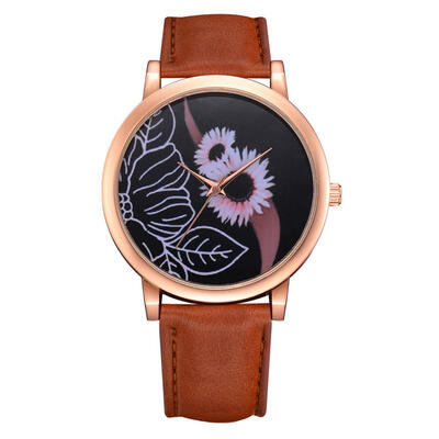

Women Watches Rose Gold Border Flower Pattern Dial Ladies Quartz Wristwatch Leather Strap Clock Casual Zegarki Damskie