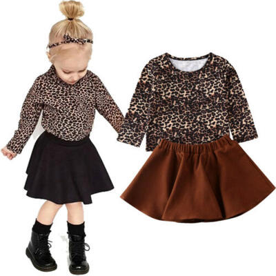 

Toddler Kids Baby Girls Leopard Tops Swing Skirts Mini Dress Outfits Clothes AU