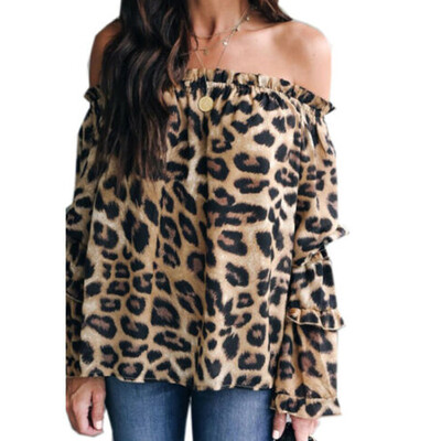 

New Womens Leopard Print Cold Shoulder Tee Shirt Ladies Loose Ruffle Blouse Tops