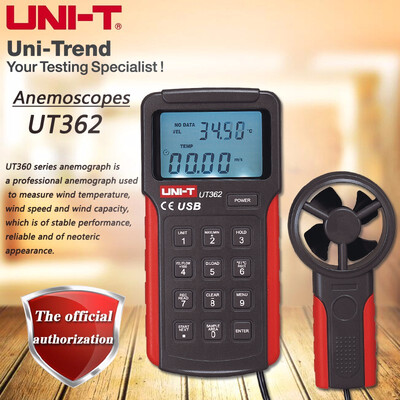 

UNI-T UT362 Anemometer Wind Speed Tester Wind Count Measurement Unit Switch LCD Backlight USB Data Transmission Temperature