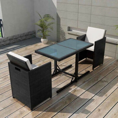 

3 Piece Bistro Set with Cushions Poly Rattan Black