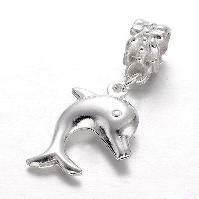 

Alloy European Dangle Beads Large Hole Dolphin Beads Silver 33mm Hole 5mm