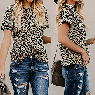 

Starmoon Womens Casual Cute Shirts Leopard Print Tops Basic Short Sleeve Soft Blouse