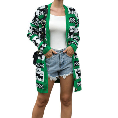 

Women Autumn Christmas Cartoon Pattern Concise Casual All-match Long Sleeve Cardigan