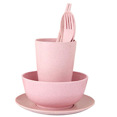 

6pcsset Wheat Straw Outdoor Portable Bowl Cup Spoon Fork Chopsticks Kit Tableware Set