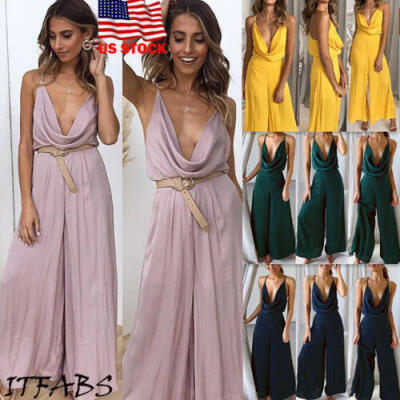 

Womens Casual Loose Wide Leg Jumpsuit Dungarees Playsuit Trousers Beach Overalls