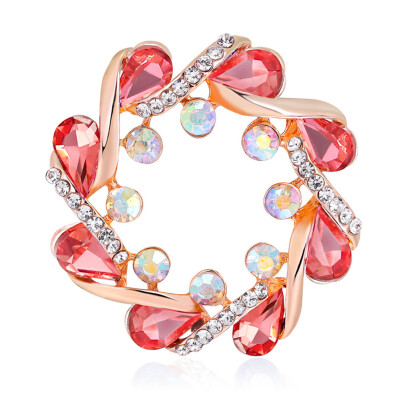 

High Quality Gold Colorful Round Crystal Brooch Pins Austria Crystals Flower Brooch for women Accessories
