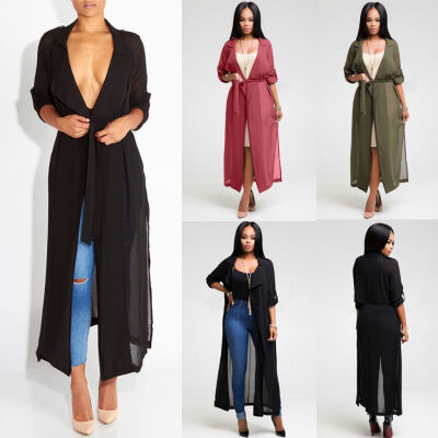 

Women Casual Long Sleeve See Through Chiffon Shirt Party Maxi Top Dress Cardigan