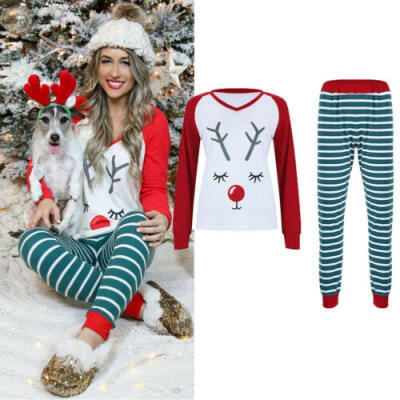 

Women Christmas Reindeer Print Pyjamas Xmas Nightwear Pajamas PJs Sleepewear Set