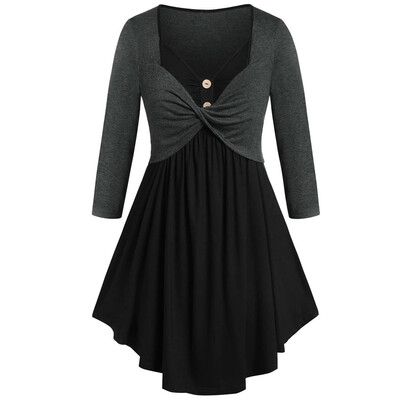 

Tailored Fashion Women Casual Plus Size Contrast Button Tunic Blouse Long Sleeve Dress