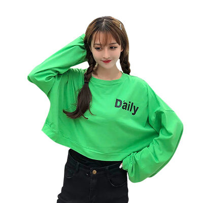 

Women Slim Round Collar Autumn Letter Print Loose Long Sleeve Casual Simple Wild Short T-Shirt