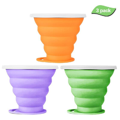

4 Pack Silicone Collapsible Cup 270ml Travel Cup with Lids Silicone Folding Cup for Hiking Camping Picnic