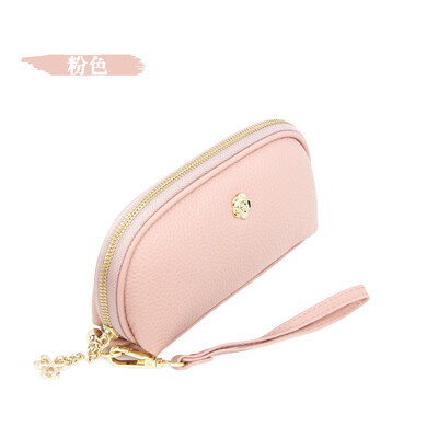 

The first layer of cowhide Europe&the United States big ladies leather short paragraph purse zipper mini lychee with ring key